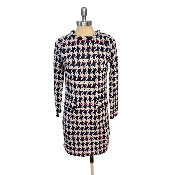 BODEN Gray Navy Red 60's Jacquard HoundstoothShift Dress US Size 2 - Picture 3 of 8
